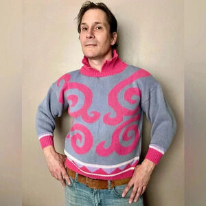 80s Sweater THAT’S ME retro polo collar pink gray swirl RARE EUC Valentine’s Day